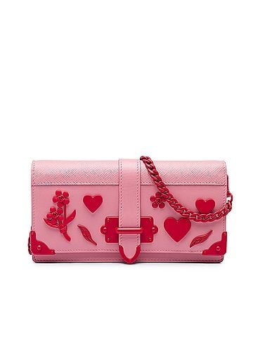 Prada Saffiano Trimmed City Calf Cahier Heart and Flower Wallet on Chain (view 1)