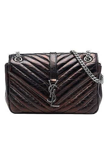 Saint Laurent Medium Chevron Metallic Crinkled Calfskin Punk Chain Bag (view 1)