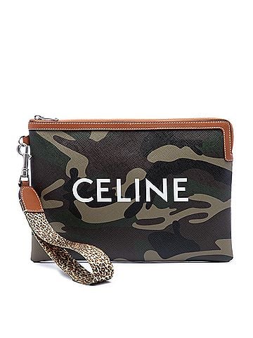 Céline Small Camouflage Coated Canvas Pouch with Strap (view 1)