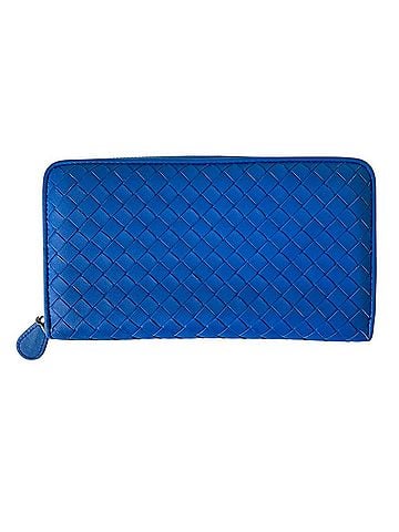 Bottega Veneta Bottega Veneta Intrecciato Leather Round Zip Long Wallet, Blue, Men's &amp; Women's (view 1)