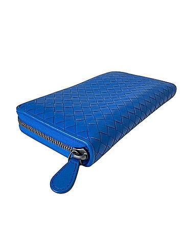 Bottega Veneta Bottega Veneta Intrecciato Leather Round Zip Long Wallet, Blue, Men's &amp; Women's (view 2)
