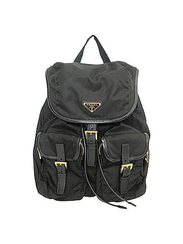 Prada PRADA Triangle Plate Tessuto Nylon Backpack, Black, Women's (view 1)