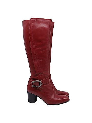 Gucci Gucci Dionysus Buckled Knee-High Boots in Burgundy Leather (view 1)
