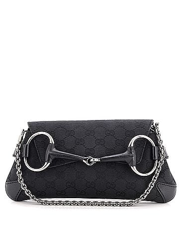 Gucci Horsebit Chain Clutch GG Canvas with Leather Medium (view 1)