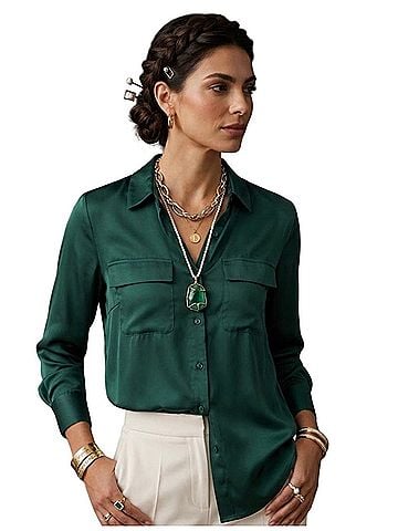 Equipment Emerald Satin Button-Down Shirt Long Sleeve T-Shirt (view 1)
