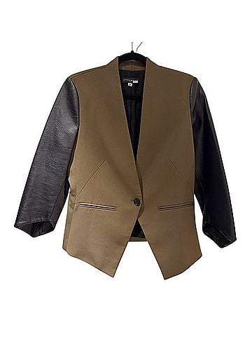 Slate & Willow Olive Green Blazer with Faux Leather Cropped Sleeves Blazer (view 1)