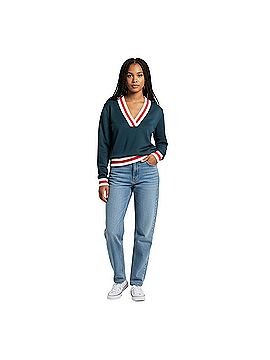 Aritzia Golden by TNA Striped Varsity V-Neck Sweater Pullover Sweater (view 1)