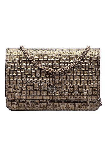 Chanel CC Embossed Metallic Lambskin Wallet on Chain (view 1)