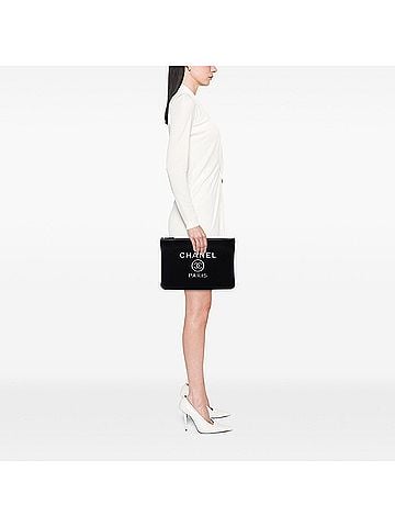 Chanel Large Wool Felt Deauville O Case Clutch (view 2)