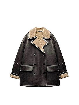 Zara Dark Brown Leather Jacket With Tan Shearling Trim Jacket (view 1)