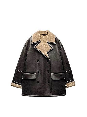 Zara Dark Brown Leather Jacket With Tan Shearling Trim Jacket (view 1)