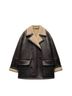 Zara Dark Brown Leather Jacket With Tan Shearling Trim Jacket - photo 1
