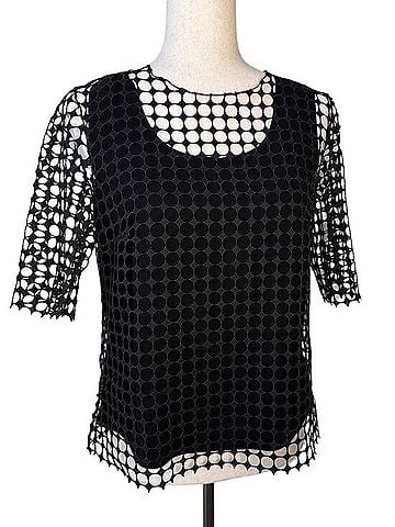 Akris Punto Dot Lace Overlay Top Short Sleeve T-Shirt (view 1)