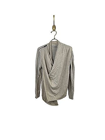 ALLSAINTS Drina Oatmeal Contrast Wool Asymmetrical Cardigan (view 1)