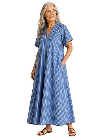 Lee Mathews Blue White Stripe Casual Dress (view 1)