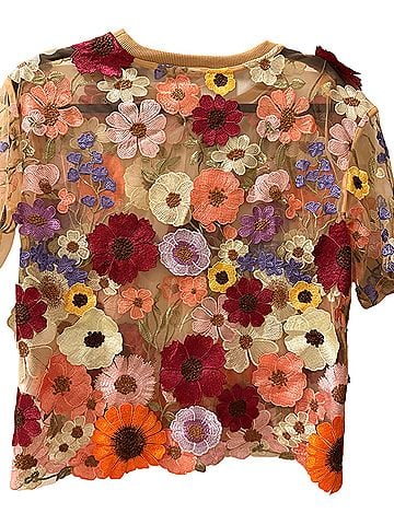 Dolan Left Coast Flower Appliqué Sheer T-Shirt Short Sleeve Blouse (view 2)