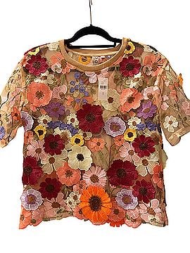 Dolan Left Coast Flower Appliqué Sheer T-Shirt Short Sleeve Blouse (view 1)