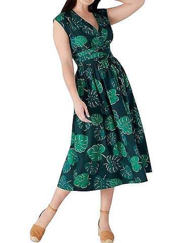 Kate Spade New York Monsters Leaves Poplin Bow Midi Dress Cocktail Dress (view 2)