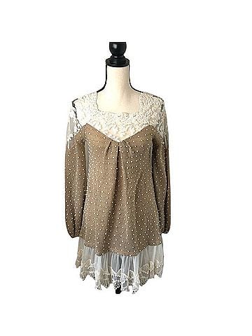 Ryu Pom Pom Embroidered Lace Trim Sweater Dress Long Sleeve Blouse (view 1)