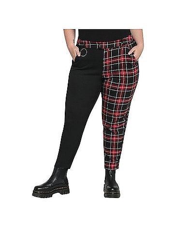 Hot Topic Badass Black &amp; Red Plaid Split Pants Casual Pants (view 1)