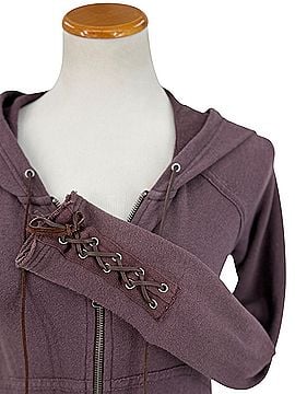Free People 2007 VTG Purple Lace-Up Corset Cuff &amp; Back Zip Up Hoodie Sweater Coat Boho Whimsigoth Indie Sleaze Jacket (view 2)