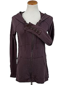 Free People 2007 VTG Purple Lace-Up Corset Cuff &amp; Back Zip Up Hoodie Sweater Coat Boho Whimsigoth Indie Sleaze Jacket (view 1)