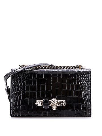 Alexander McQueen Jewelled Flap Satchel Crocodile Embossed Leather Medium (view 1)