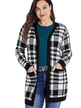 Maurices Plaid Open Front Longline Cardigan Sweater Cardigan (view 1)
