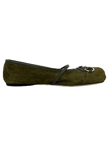 Gucci Gucci Horsebit Mary Jane Ballet Flats in Olive Suede (view 1)