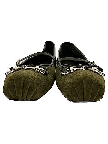 Gucci Gucci Horsebit Mary Jane Ballet Flats in Olive Suede (view 2)