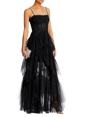 BCBGMAXAZRIA Black Layered Tulle Evening Gown Cocktail Dress (view 1)