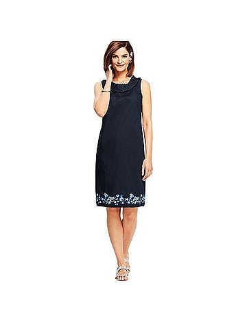 Talbots Embroidered Pleat Neck Shift Dress Casual Dress (view 1)