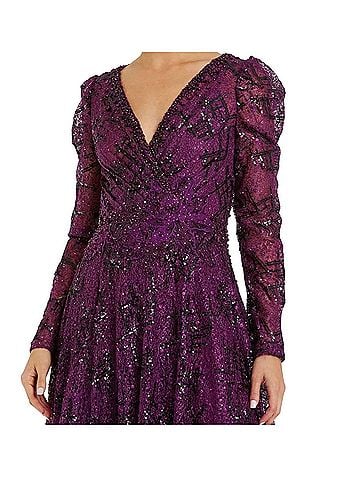 Mac Duggal MAC DUGGAL Plum Embellished V Neck Long Sleeve A Line Gown Sz 22 NWT $698 20354 Cocktail Dress (view 2)