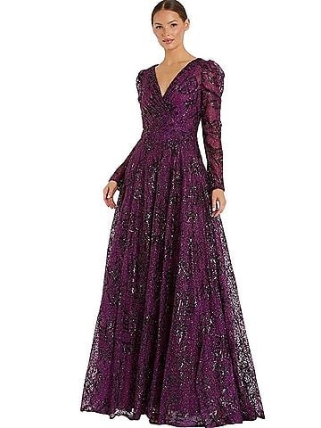 Mac Duggal MAC DUGGAL Plum Embellished V Neck Long Sleeve A Line Gown Sz 22 NWT $698 20354 Cocktail Dress (view 1)