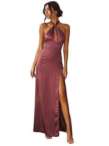 Superdown Satin Halter Maxi Dress Casual Dress (view 1)