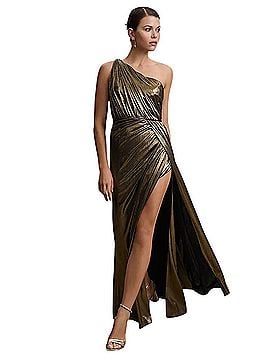 IEENA for Mac Duggal Gold One Shoulder Draped Gown Cocktail Dress (view 1)