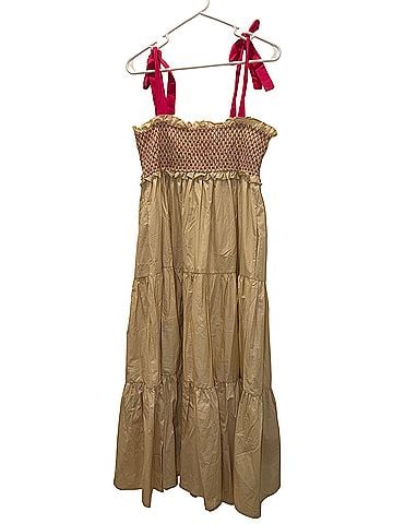 Beeson River Cream Smocked Contrast Shoulder Tie Maternity Midi Casual Dress (view 2)