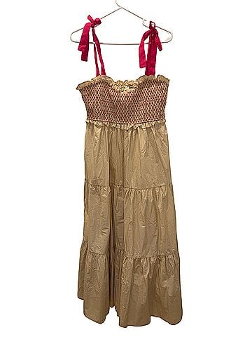 Beeson River Cream Smocked Contrast Shoulder Tie Maternity Midi Casual Dress (view 1)