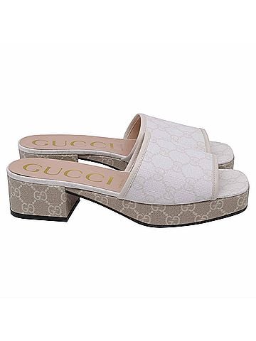 Gucci Gucci GG Supreme Monogram Malaga Platform Mules in White Canvas (view 1)