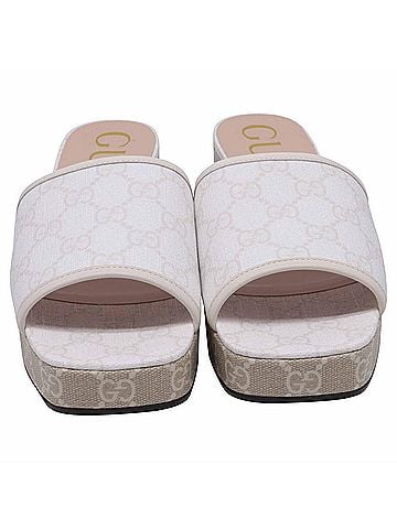 Gucci Gucci GG Supreme Monogram Malaga Platform Mules in White Canvas (view 2)