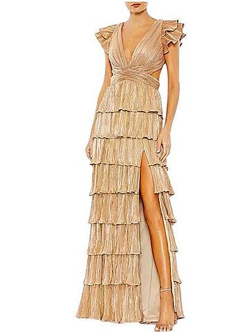 Mac Duggal Ruffle Tiered Criss Cross Lace Up Gown Cocktail Dress (view 1)