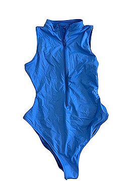 SKIMS Electric Blue Zip-Up One Piece Swimsuit (view 1)