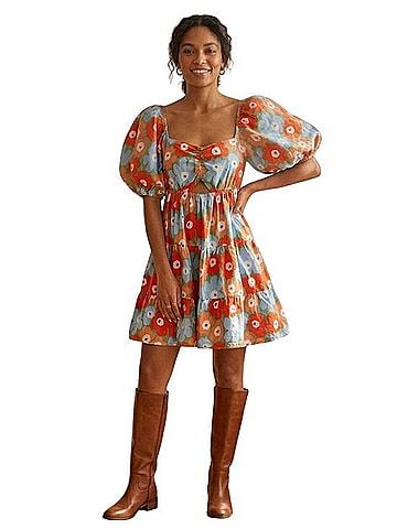Altar'd State Floral Puff-Sleeve Mini Dress Casual Dress (view 1)