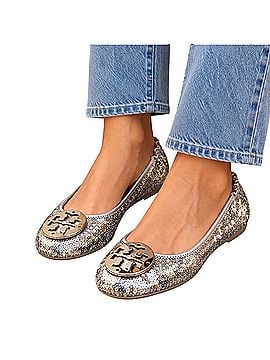 Tory Burch Silver Sequined Logo Flats (view 1)