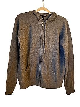 Aqua Cashmere Gray Hooded Zip Cardigan Cashmere Cardigan (view 1)
