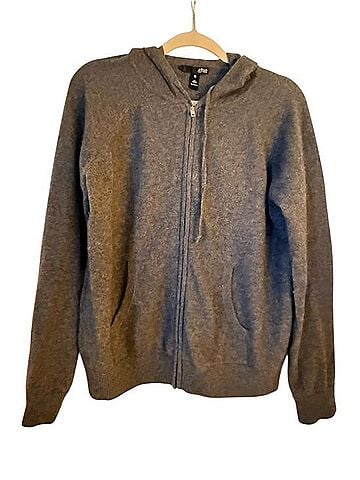 Aqua Cashmere Gray Hooded Zip Cardigan Cashmere Cardigan (view 1)