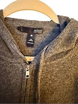 Aqua Cashmere Gray Hooded Zip Cardigan Cashmere Cardigan (view 2)