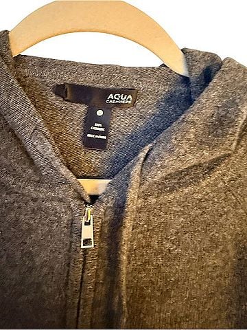 Aqua Cashmere Gray Hooded Zip Cardigan Cashmere Cardigan (view 2)