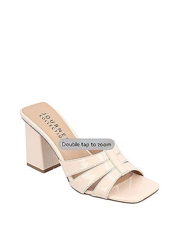 Journee Collection Nude Patent Block Heel Slip-On Sandals Sandals (view 1)