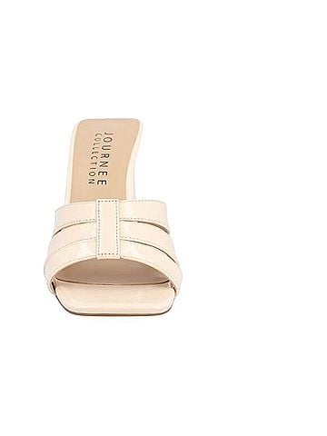 Journee Collection Nude Patent Block Heel Slip-On Sandals Sandals (view 2)